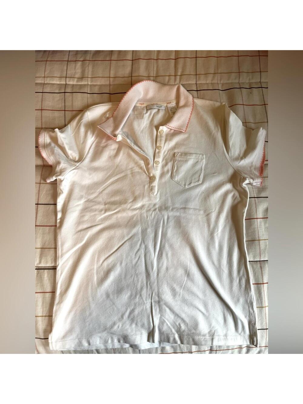 Liz Golf White Polo Shirt Coral Trim Golf Performance Top